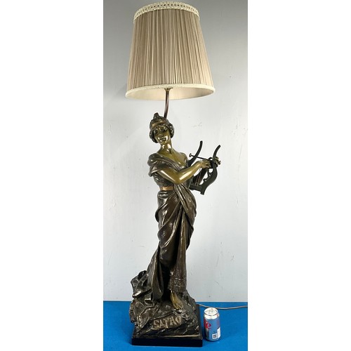 28 - LARGE  BRONZE FIGURAL LAMP ‘SAPHO’, SIGNED E. VILANIS  APPROX. 94cm to top of figure