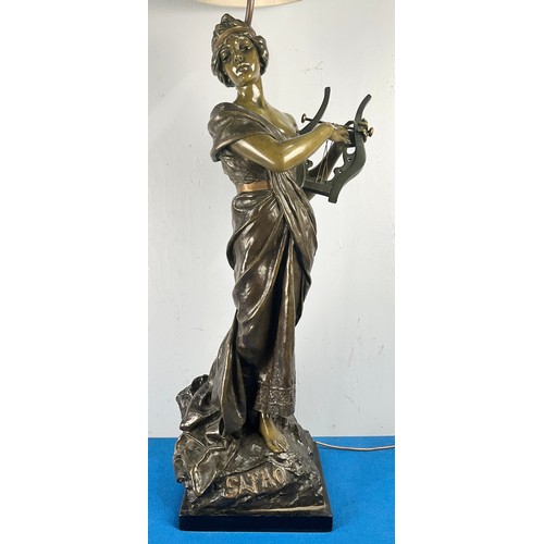 28 - LARGE  BRONZE FIGURAL LAMP ‘SAPHO’, SIGNED E. VILANIS  APPROX. 94cm to top of figure