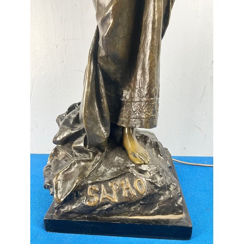 28 - LARGE  BRONZE FIGURAL LAMP ‘SAPHO’, SIGNED E. VILANIS  APPROX. 94cm to top of figure