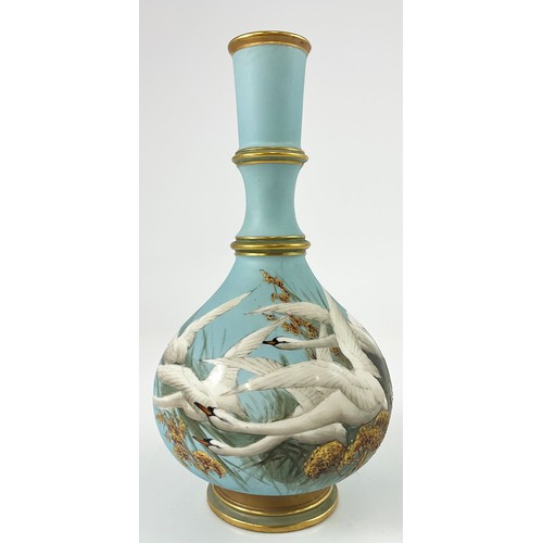 9 - STUNNING  ROYAL WORCESTER VASE DECORATED WITH FIVE SWANS ON A POWDER BLUE GROUND  SIGNED C H C BALDW... 