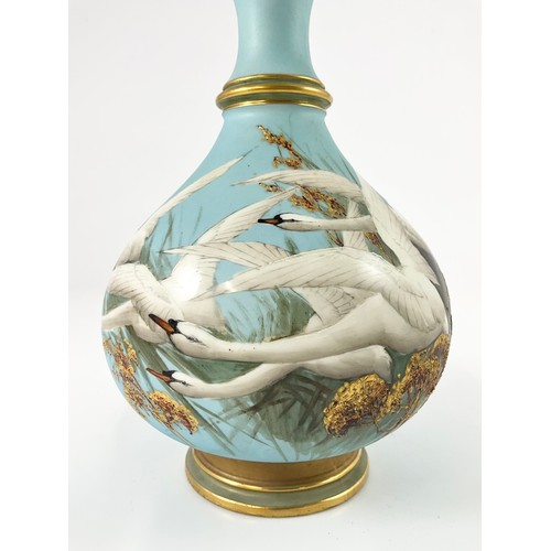 9 - STUNNING  ROYAL WORCESTER VASE DECORATED WITH FIVE SWANS ON A POWDER BLUE GROUND  SIGNED C H C BALDW... 