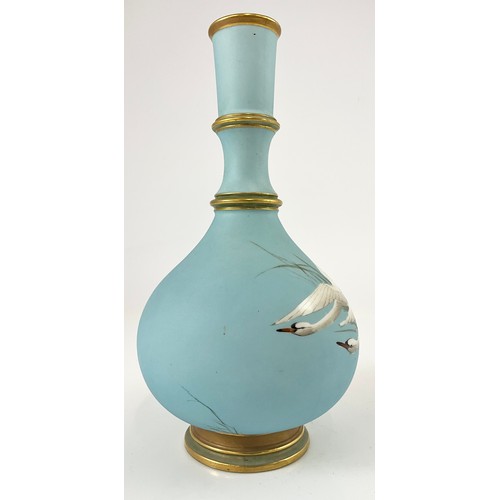 9 - STUNNING  ROYAL WORCESTER VASE DECORATED WITH FIVE SWANS ON A POWDER BLUE GROUND  SIGNED C H C BALDW... 