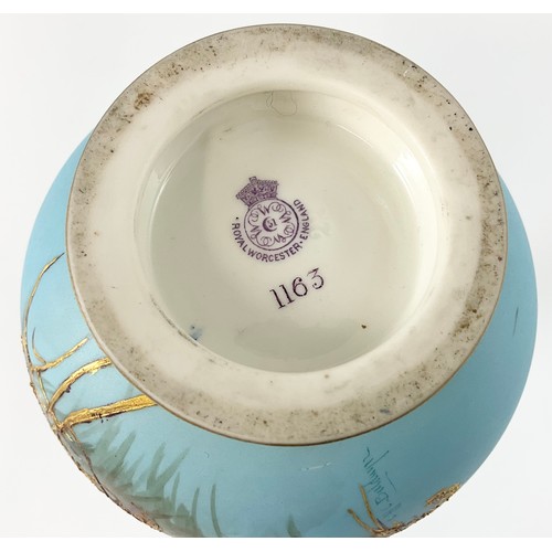 9 - STUNNING  ROYAL WORCESTER VASE DECORATED WITH FIVE SWANS ON A POWDER BLUE GROUND  SIGNED C H C BALDW... 