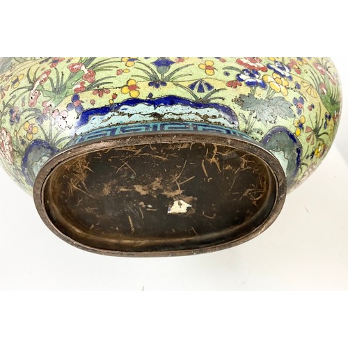 66 - PAIR OF LARGE AND VERY IMPRESSIVE JAPANESE CLOISONNE PILGRIM/MOON FLASKS WITH MOULDED DRAGON HANDLES... 