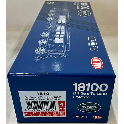  HELJAN, BOXED 18100 BR GAS TURBINE LOCOMOTIVE, METROPOLITAN VICKERS PROTOTYPE, BR EARLY EMBLEM BLACK... 