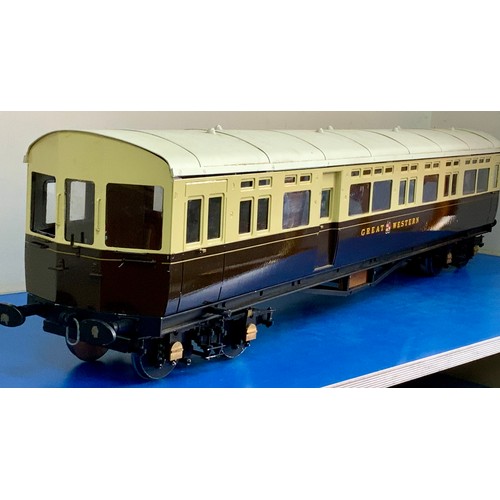  LARGE SCALE MODEL RAILWAY, A WINSON 5 INCH GAUGE GWR AUTO COACH, BUILT, PAINTED IN GWR CHOCOLATE & C... 