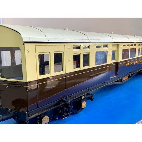  LARGE SCALE MODEL RAILWAY, A WINSON 5 INCH GAUGE GWR AUTO COACH, BUILT, PAINTED IN GWR CHOCOLATE & C... 