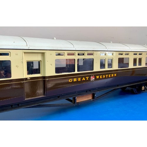  LARGE SCALE MODEL RAILWAY, A WINSON 5 INCH GAUGE GWR AUTO COACH, BUILT, PAINTED IN GWR CHOCOLATE & C... 