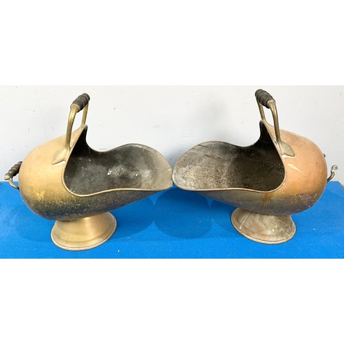 PAIR OF HELMET SHAPED COAL SCUTTLES