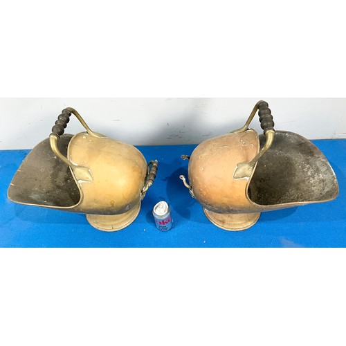 PAIR OF HELMET SHAPED COAL SCUTTLES
