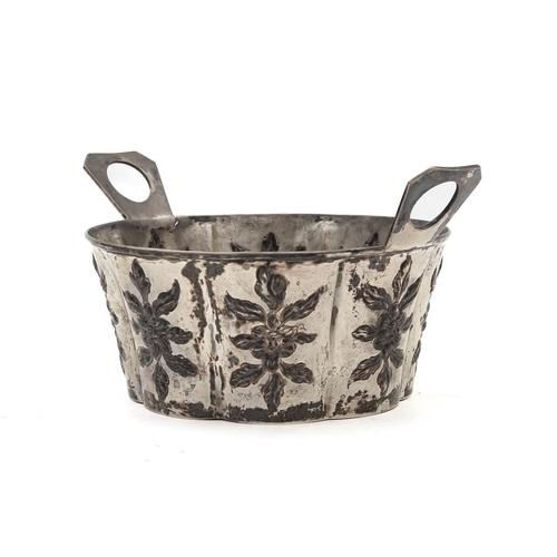 15 - An Austro-Hungarian silver twin-handled planter,mid 19th century, of lobed circular form, with twin-... 