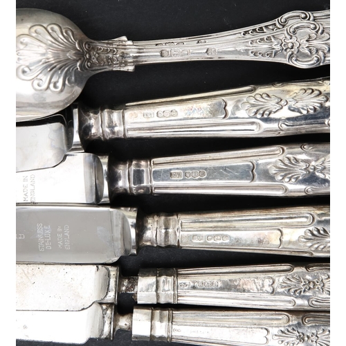 57 - A group of Edward VII and George V silver knives and spoonscomprising a set of six King's pattern kn... 