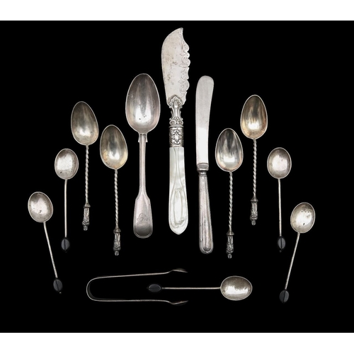 60 - A collection of Victorian and later silver flatware,comprising a Victorian mother of pearl handled b... 