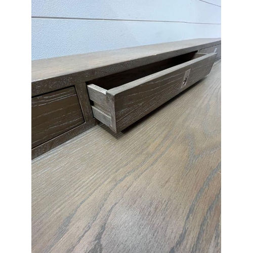 104 - A light beech chrome desk with cross chrome legs and three drawers (H88cm W160cm D80cm)