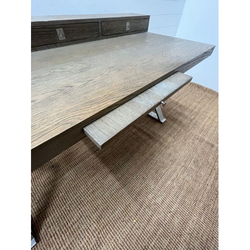 104 - A light beech chrome desk with cross chrome legs and three drawers (H88cm W160cm D80cm)