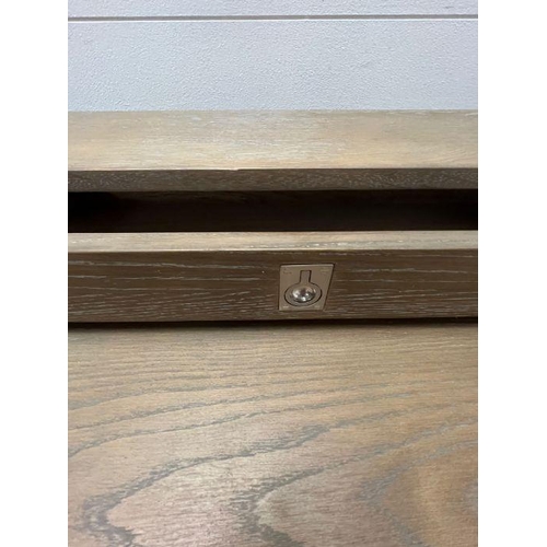 104 - A light beech chrome desk with cross chrome legs and three drawers (H88cm W160cm D80cm)