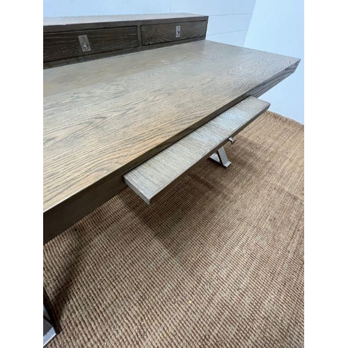 104 - A light beech chrome desk with cross chrome legs and three drawers (H88cm W160cm D80cm)