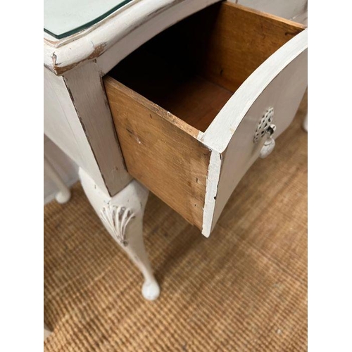 123 - A white painted dressing table with three drawers and cabriole legs (H75cm W98cm D51cm)