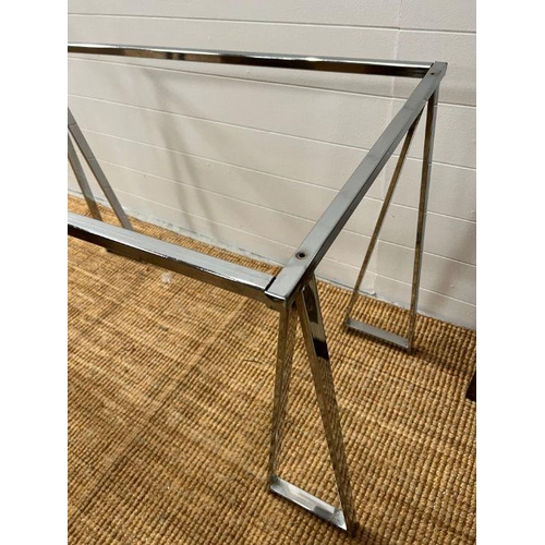 127 - A chrome table frame with triangle shape legs (H70cm W102cm D55cm)