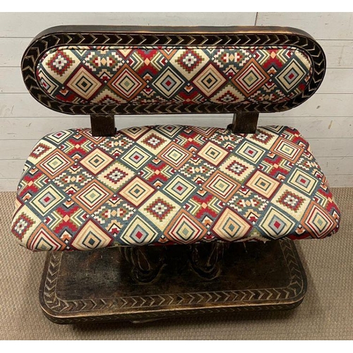 137 - A South African carved bench seat with a Kilim style, upholstered and four carved birds to back and ... 