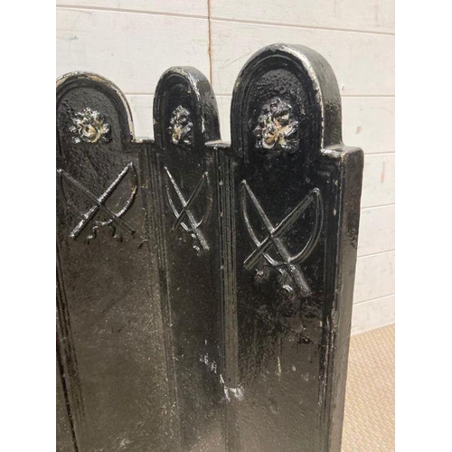 141 - A cast iron fire back casting of a hunting scene