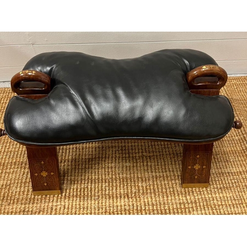 146 - A camel seat with a leather seat pad and inlay brass decorations (H38cm W70cm)