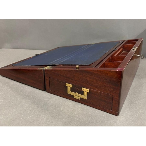 153 - A George III style writing box with brass handles opening to writing slope and compartments