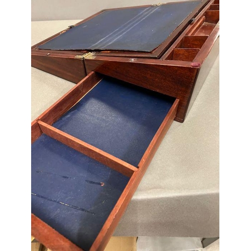 153 - A George III style writing box with brass handles opening to writing slope and compartments