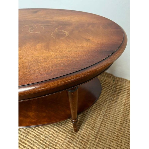 155 - Two tier mahogany oval coffee table (H46cm W95cm D55cm)