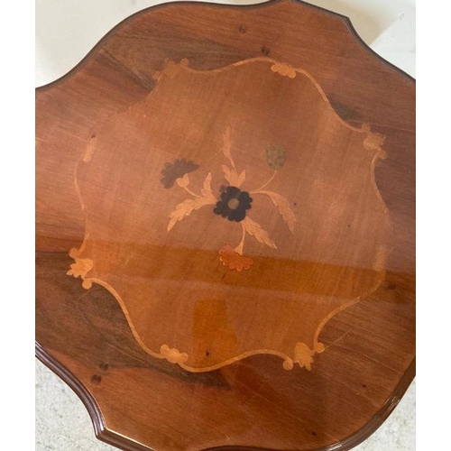174 - A veneered and inlaid tripod side table (H62cm W54cm)
