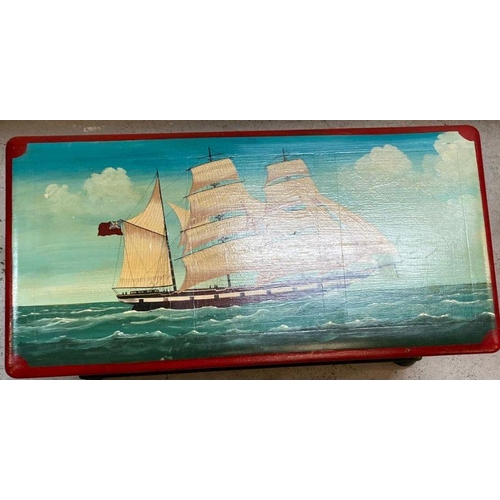 180 - A naval themed hand painted blanket box (96cm x 49cm x55cm)