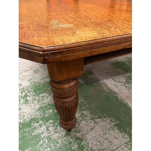 247 - Light oak square dining table with fluted baluster turned tapering legs and china castors (H75cm W15... 