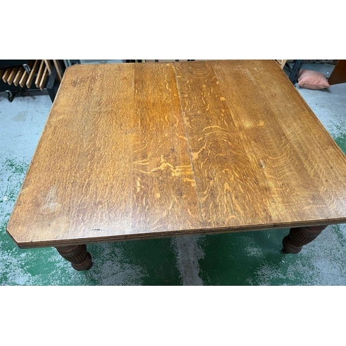 247 - Light oak square dining table with fluted baluster turned tapering legs and china castors (H75cm W15... 