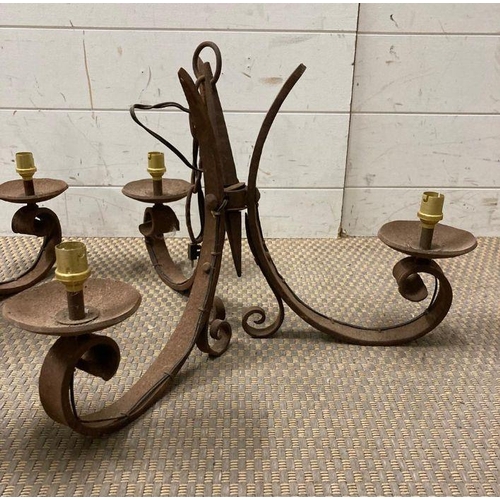 265 - A pair vintage wrought iron three arm chandelier