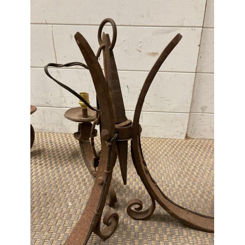 265 - A pair vintage wrought iron three arm chandelier