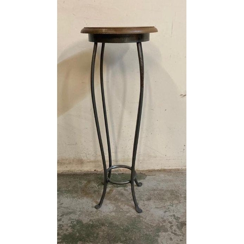 11 - A wrought iron pine topped plant stand (H75cm)