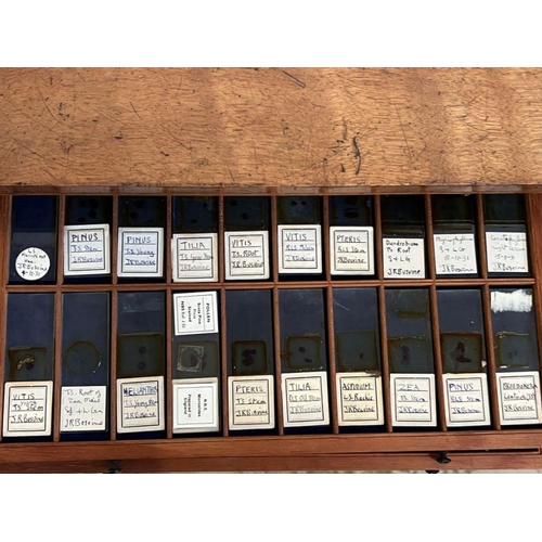 113 - A Victorian mahogany microscope slide cabinet with brass handles and glazed door opening to eighteen... 