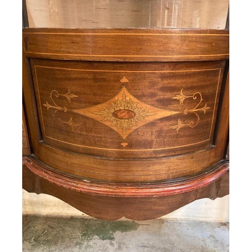 122 - An Edwardian Sheraton revival style inlaid centre bow fronted display cabinet (H210cm W110cm D42cm)