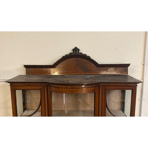 122 - An Edwardian Sheraton revival style inlaid centre bow fronted display cabinet (H210cm W110cm D42cm)