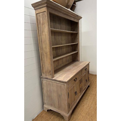 142 - A light beech Susie Watson  country house dresser, three adjustable shelves, sat on drawers and cupb... 