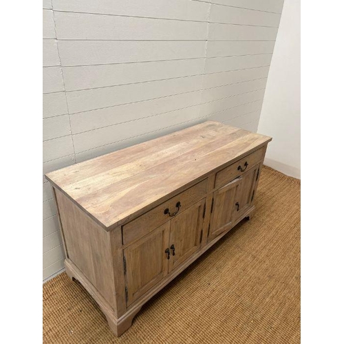 142 - A light beech Susie Watson  country house dresser, three adjustable shelves, sat on drawers and cupb... 