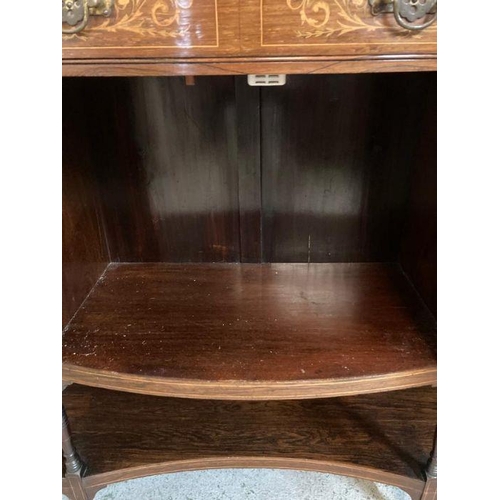 143 - A mahogany break front sideboard with marquetry to front with double doors flanked either side by sh... 