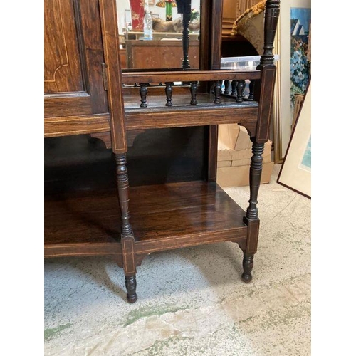 143 - A mahogany break front sideboard with marquetry to front with double doors flanked either side by sh... 