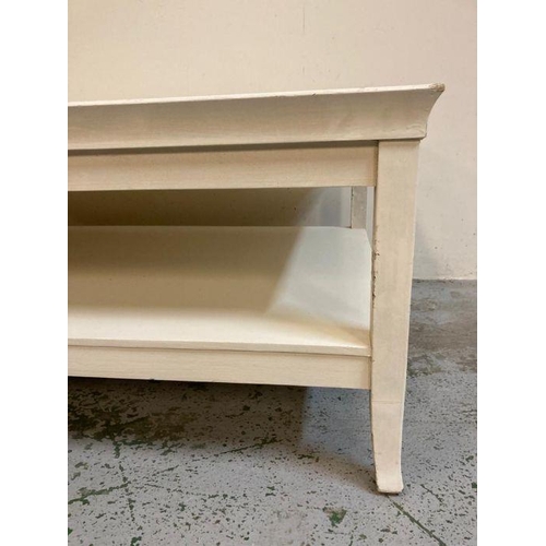 155 - A large white painted coffee table with shelf under