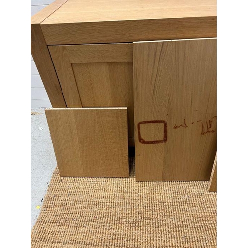 159 - A large light oak sideboard with chrome handles (H90cm W226cm D53cm)