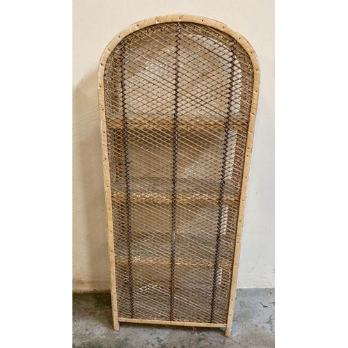 16 - A Mid Century rattan white painted arched shelving unit (H131cm)