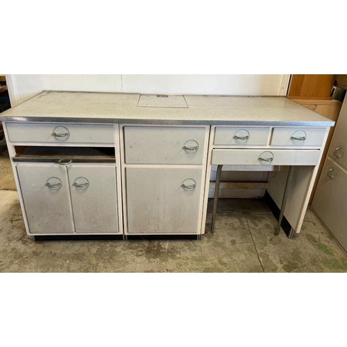 168 - A vintage German Poggenpohl kitchen unit with pull out table and meat cutlery blade (H90cm W178cm D6... 