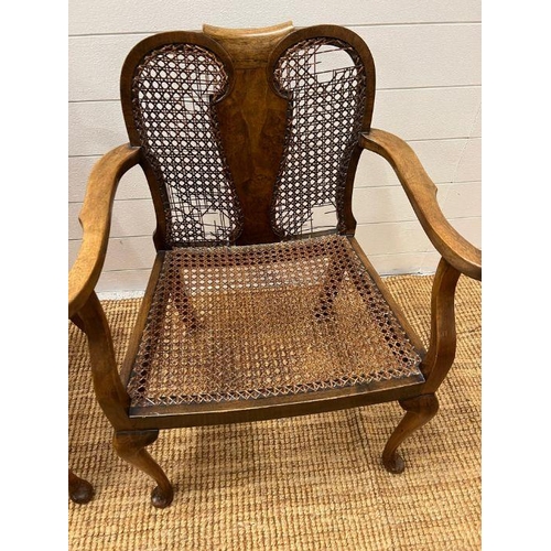 217 - A pair of cane arm chairs with walnut frame (One AF)