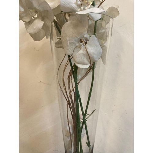 22 - A heavy bottomed clear glass vase with faux flowers (H60cm)