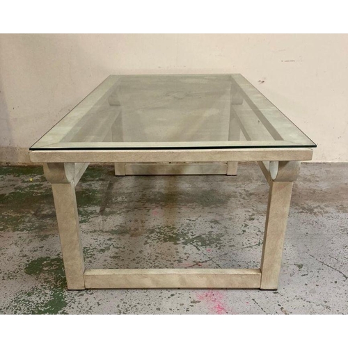 24 - A white metal glass topped coffee table (H46cm W110cm D61cm)